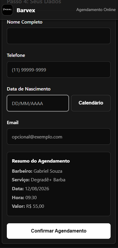 Print real da confirmação de dados do agendamento no celular